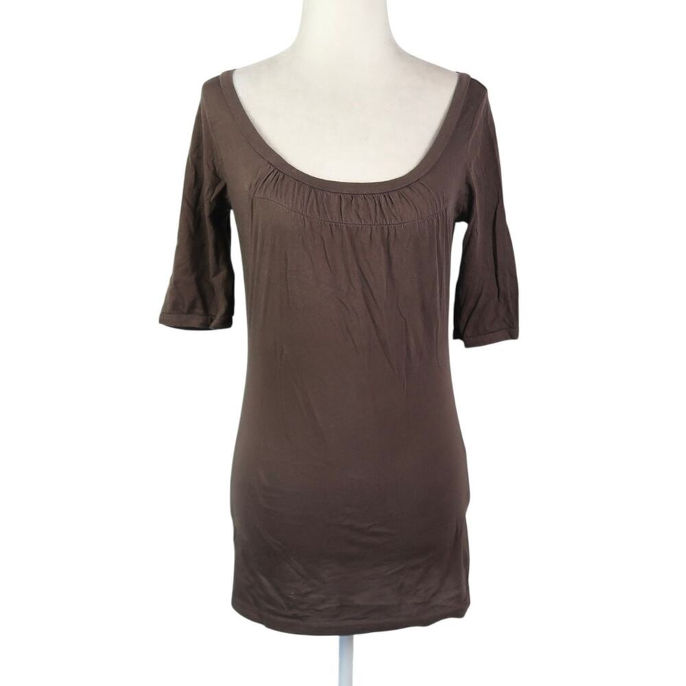 Vintage Y2K Frenchi Dark Brown Scoop Neck Tunic T-Shirt Top M